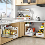 1 Pack 17IN Depth Under Sink Storage Organizer, Large 2-Tier Elegant Mesh Pull Out Shelf for Kitchen and Bathroom Cabinet Organization, L-Shaped and Adjustable Height Design-White