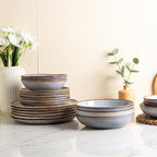 AmorArc Ceramic Dinnerware Sets,Handmade Reactive Glaze Stoneware Plates and Bowls Sets,Highly Scratch Resistant | Dishwasher & Microwave Safe Dishes Set,Service for 4 (12pc)