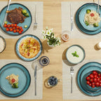 Pokini 18 Piece Dinnerware Sets for 6, Green Black Reactive Glaze Stoneware | Irregular Artisan Style for Family Dinners, Weekend Gatherings | Scratch‑Resistant, Microwave & Dishwasher Safe