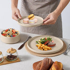 E-far Dinnerware Sets with Pasta Bowls, 24-Piece Stoneware Plates and Bowls Sets for 6 | Microwave & Dishwasher Safe Kitchen Modern Dish Set, Speckled Khaki