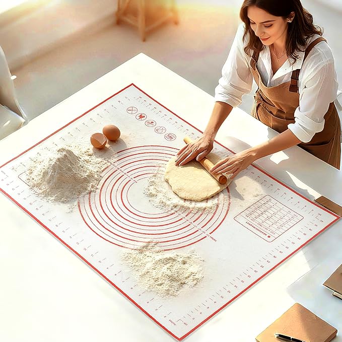 Silicone Baking Dough Pastry Mat, JJOO Large Bread Rolling Cookie kneading Baking Mats for Counter, Nonstick, Easy to Clean (27x20Inch)