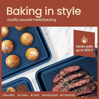 BAKKEN Kitchen Baking Pan - Small, Medium, and Large Cookie Sheet (13.58×9.65, 15.75×11, 17.91×12.60), Nonstick, Diamond Texture Bottom, PFOA, PFOS, PTFE Free, Oven Safe Tray (450°F), Pack of 3, Blue