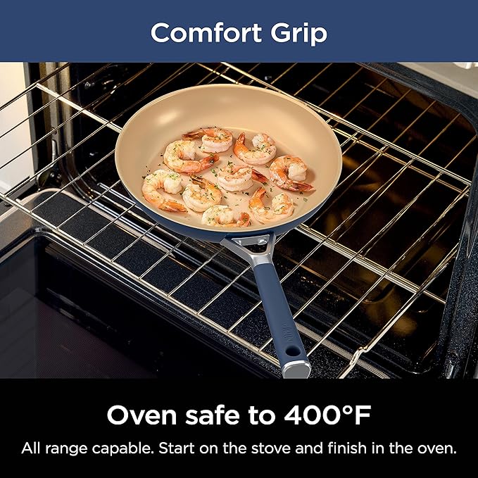 Ninja Ceramic Cookware Set, Extended Life 11-Piece Kitchen Cookware Sets with Comfort Grip, Nonstick Fry Pans, Pots, PTFE Free, Oven & Dishwasher Safe, Stovetop Compatible, Navy Blue, CW49011