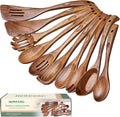Wooden Cooking Utensils Set, Acacia Wood Wooden Spoons for Cooking with Thumb Rest, Ergonomic Curved Handle, Smooth Finish, Nonstick Safe, Gift Ready