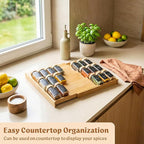 Bamboo Spice Drawer Organizer - Expandable 4 Tier Spice Rack (Need 3" Deep Drawer) 12" to 24" Wide, Seasoning Organizer, Organization Seasoning Rack insert (Jars Not Included)