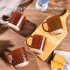 GBhome 12oz Coffee Mugs Set of 4, Handmade Stoneware Coffee Mugs Set with Large Handle for Cappuccino/Latte/Tea/Hot Cocoa, Dishwasher & Microwave Safe, Caramel