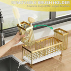 Cisily Sponge Holder for Kitchen Sink, Sink Caddy Organizer with High Brush Holder, Kitchen Countertop Organizers and Storage Essentials, Rustproof 304 Stainless Steel (Gold, 9.25″)