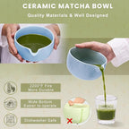 Traditional Matcha Set, Line Blue Ceramic Matcha Bowl, Bamboo Whisk (Chasen), Sifter, Scoop & Spoon - 6 Pcs Matcha Kit