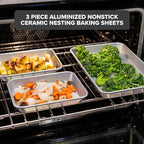 Viking Premium Nonstick Ceramic Baking Sheet Pan Set, Made without PFAS, 3-Piece Heavy Gauge Aluminized Steel Cookie Sheets with Reinforced Iron Frame, 9 and 13-Inch Baking Pans, Oven Safe to 475F