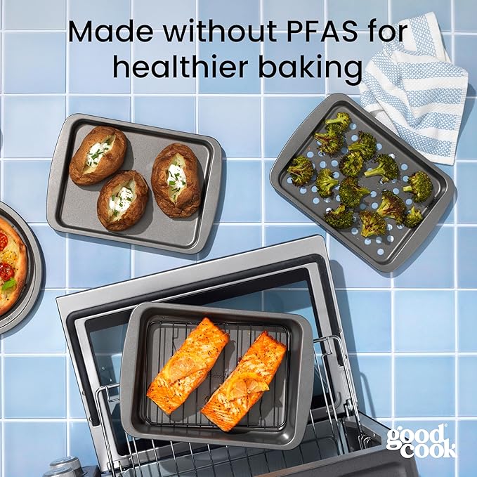 GoodCook Everyday Nonstick Toaster Oven 6-Piece Steel Bakeware Set, Gray