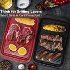 Czlizdyt Grilling Prep and Serve Trays, BBQ Platter for Raw and Cooked Food, Melamine Serving Trays for Food, Set of 2, Black and Red, Napkin and Cleaning Clothes Included