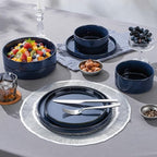 LIANYU Dinnerware Sets with Pasta Bowls, 8 Piece Ribbed Plates and Bowls for 2, Modern Ceramic Stoneware Dishes for Kitchen Dining, Microwave and Dishwasher Safe, Twilight Blue