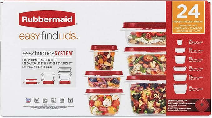 Rubbermaid Assorted Food Storage Container Set - Case of: 1; Each Pack Qty: 24; Total Items Qty: 24