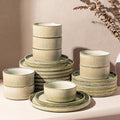 GBHOME 24-Piece Stoneware Dinnerware Set for 8 – Ribbed Ceramic Plates and Bowls, Scratch-Resistant, Microwave & Dishwasher Safe, Reactive Glaze, Desert Sage