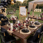KIRE 175Pcs Black Plates Disposable - Heavy Duty Black and Gold Plastic Plates- 25 for Dinner 25 for Dessert 25 Pre Rolled Gold Silverware and 25 Cups for Graduation/Birthday Party/Wedding