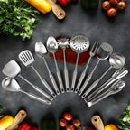 18/10 Stainless Steel Cooking Utensils Set,12pcs Metal Kitchen Utensils Set Dishwasher Safe, Heat Resistant Wok Tools Set for Cooking Enthusiasts