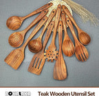 Wooden Spoons for Cooking,10 Pcs Natural Teak Wooden Kitchen Utensils Set Wooden Utensils for Cooking Wooden Cooking Utensils Wooden Spatulas for Cooking (10)