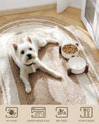 MALACASA Dog Bowl Set with Walnut Wood Stand, 1.5 Cups Ceramic Pet Bowls for Puppy Dogs, Dual Food and Water Bowls with Non-Slip Base, Basic Bowls for Your Dog or Cat, Five-Leaf Grass & Honeycomb