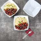Restaurantware Moderna 64 Ounce Fancy Plastic Bowls 10 Square Disposable Salad Bowls - Durable Heavy-duty White Plastic Bowls For Warm And Cold Foods