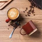 GBhome 8OZ Stackable Coffee Mugs, Ceramic Coffee Mugs with Texture Patterns for Man,Woman,Dad,Mom, Modern Coffee Cups Set of 4 for Espresso/Cappuccino. Dishwasher&Microwave Safe,Red