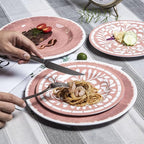 Melamine Dinnerware Sets - 12 Pcs Plates and Bowls Set,Unbreakable Dinner Dishes Set for 4,Lightweight, Dishwasher Safe, BPA Free,Indoor Outdoor use, Pink