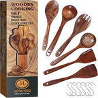 6-Piece Teak Wooden Cooking Utensils Set – Heat-Resistant Spoons & Spatulas | Natural Wood, Non-Stick Safe Kitchen Tools