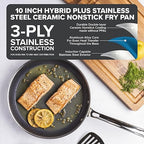 Viking Hybrid Plus 3-Ply Ceramic Nonstick Frying Pan, Made without PFAS, 10-Inch Induction Cookware, Metal Utensil Safe, Oven Safe to 500F