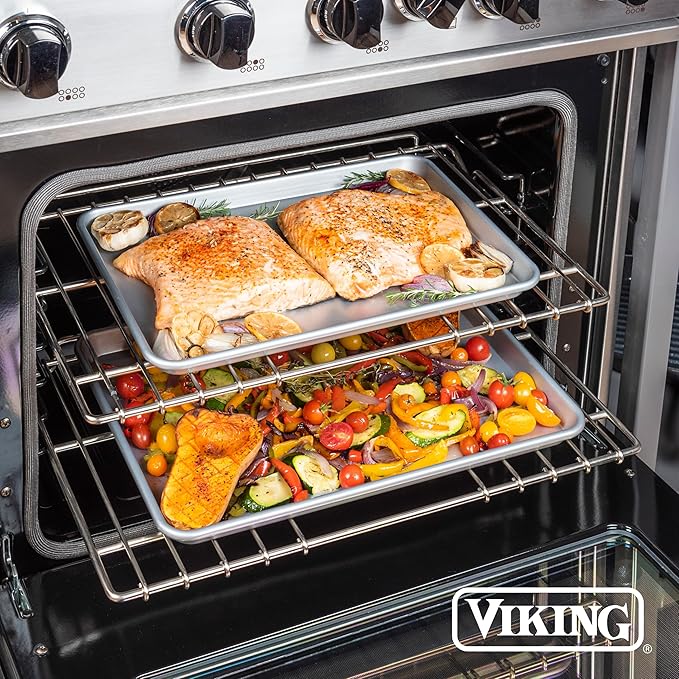 Viking Premium 13-Inch Nonstick Baking Sheet Pan, Made without PFAS, Heavy Gauge Aluminized Steel Cookie Sheet with Reinforced Iron Frame, Oven Safe to 475F