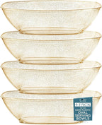 Posh Setting - Disposable Oval Party Bowls, Plastic Serving Bowls - Glitter Gold, 4 Pack