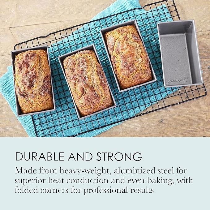 Chicago Metallic Commercial II Non-Stick Mini Loaf Pans, 5-3/4 by 3-1/4 by 2-1/4-Inch, Gray (Pack of 4)