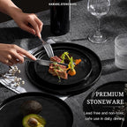 HaWare Dinnerware Sets, 24-Piece Plates and Bowls Set, Stoneware Dish Set for 8, Ceramic Dinnerware for Home Restaurant, Chip and Scratch Resistant, Microwave and Dishwasher Safe, Matte Black