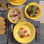 Farmhouse Melamine Pasta Bowls Set, 42 OZ Large Salad Bowls Set, 9.25 inch 6 Piece large Soup Bowls,Wide and Shadow Rustic Round Serving bowl, Set of 6 Dinner Bowl,Yellow…