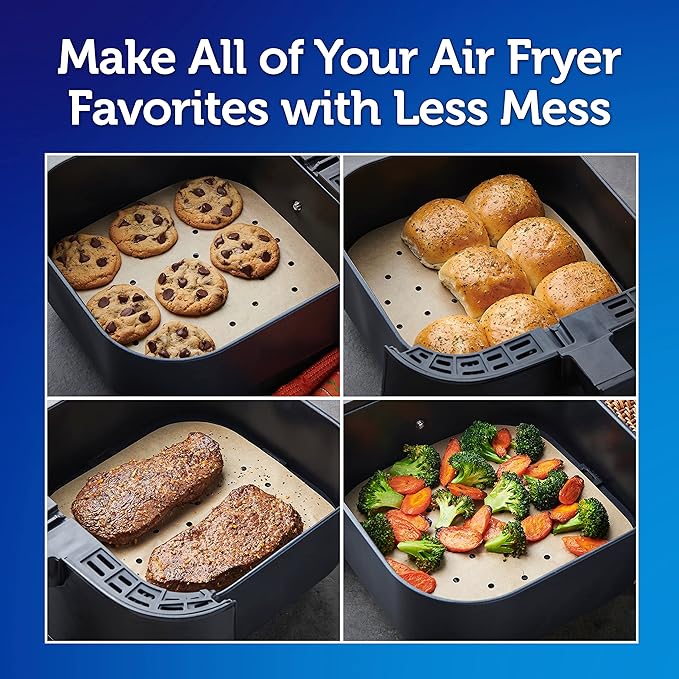 Reynolds Kitchens Air Fryer Liners Disposable, Unbleached Parchment Paper Sheets, 50 Count (Pack of 3)