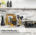 Black and Gold Kitchen Utensils Set - 6-PC Silicone Utensils Set Include Tongs, Whisk, Serving Spoon, Spatula, and Turner for Stylish Cooking and Baking - Black and Gold Kitchen Accessories and Decor