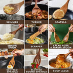 Wooden Spoons for Cooking – 10 Pcs Premium Teak Wooden Utensil Set with Hooks - Durable, Nonstick Safe, Easy to Clean & Heat Resistant with Ergonomic Handles