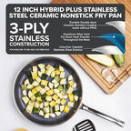 Viking Hybrid Plus 3-Ply Ceramic Nonstick Frying Pan, Made without PFAS, 12-Inch Induction Cookware, Metal Utensil Safe, Oven Safe to 500F
