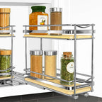 LYNK PROFESSIONAL® Élite™ Pull Out Spice Rack Organizer for Inside Kitchen Cabinets - 4-3/8 inch Wide - Slide Out Drawer – Wood/Chrome Sliding Spice Organization for cabinet - Spice Racks - 2 Tier