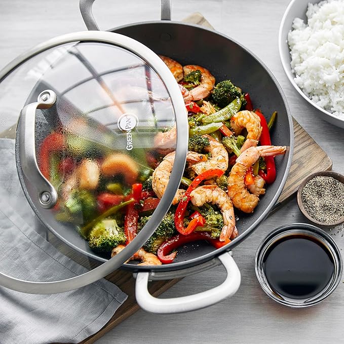 GreenPan Healthy Ceramic Nonstick 12" Everyday Frying Pan with 2 Handles and Lid, PFAS-Free, Multi Clad, Induction, Dishwasher Safe, Oven Safe, Black
