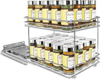 LYNK PROFESSIONAL® Pull Out Spice Rack Organizer for Inside Kitchen Cabinets - 8-3/8 inch Wide - Slide Out Drawer – Chrome Sliding Spice Organization for cabinet - Spice Racks - 2 Tier