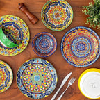 vancasso 16 Pieces Plates and Bowls Set, Bohemian Style Dinnerware Sets Service for 4, Porcelain Boho Dishes Set for Kitchen, Housewaring Gift, Dishwasher and Microwave Safe, Series KRVI