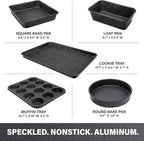 Granitestone Ultra Nonstick Bakeware Set, 5 Piece Dishwasher Safe Baking Pans Set with Muffin Pan, Loaf Pan, Round Baking Tray & Baking Sheet for Oven with Even Heating &No Warp Technology