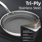 COOKER KING 10-Inch Stainless Steel Pan, Hybrid Nonstick Frying Pan, Skillet, 3-Ply Clad Cookware, Even Heat Distribution, Dishwasher & Oven Safe, with Stay-Cool Handle, Induction Compatible