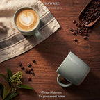 HaWare 13OZ Coffee Mugs Set of 6, Stoneware Coffee Cups, Ceramic Latte Mug for Man, Woman, Modern Tea Mugs for Latte/Cappuccino/Cocoa/Milk, Dishwasher& Microwave Safe, Speckled Asparagus Green