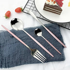 JASHII Flatware Serving Set 24 Piece, Stainless Steel Silverware Set, Pink Silver Cutlery Set, Modern Elegant Tableware Set for Party, Christmas, Dinner (Pink Silver)