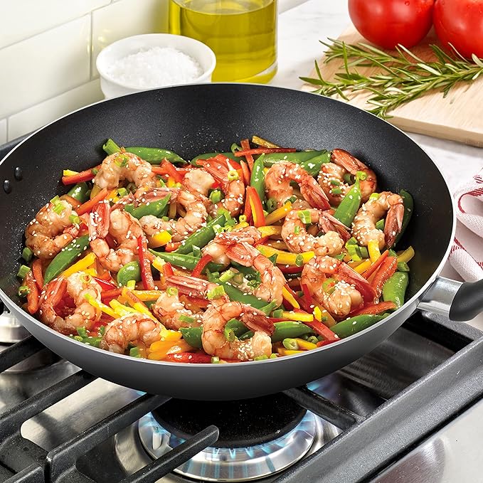 T-Fal Specialty Nonstick Woks & Stir-Fry Pan 14 Inch Oven Broiler Safe 350F Cookware, Pots and Pans, Dishwasher Safe Black