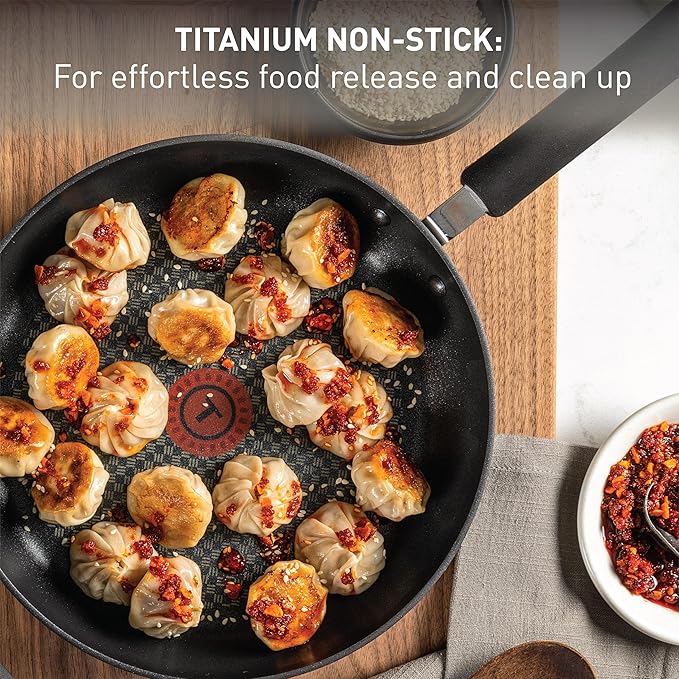 T-fal Ultimate Hard Anodized Nonstick Pots and Pans Set 14 Piece, Oven Broiler Safe 400F, Kitchen Cooking Set w/Fry Pans, Saucepans, Griddle, Dutch Oven, Dishwasher Safe, Cookware, Black