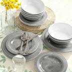 AELS Melamine Dinnerware Set of 18 Pcs, Dinner Dishes Set for Indoor and Outdoor Use, Melamine Plates and Bowls Set for 6, Dishwasher Safe, Lightweight Unbreakable, BPA Free, Gray