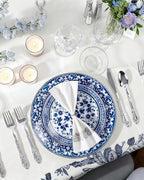 Hioasis 175PCS Blue Plastic Plates - Floral Disposable Dinnerware Set for 25 Guests, Include 50 Dinner & Dessert Plates, 75 Silver Cutlery, 25 Napkins, 25 Cups Perfect for Party (Art Style)