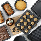 Calphalon Legacy 10-Piece Nonstick Bakeware Set, PFA-Free Nonstick Coating, Oven Safe, Includes Sheet Pans, Muffin Pan, Round Cake Pans, Loaf Pan and Cooling Rack, Blue/Grey Interior