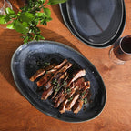 Gibson Elite Sandy Pines 3 Piece Oval Platter Set, 15.7”, 13.75” & 12” Stoneware Serving Platters, Reactive Glaze Finish, Blue, Microwave & Dishwasher Safe